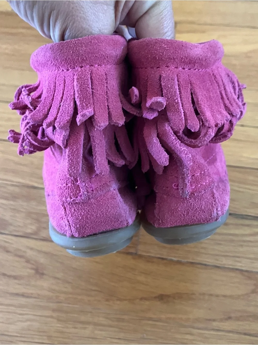 Minnetonka Pink Suede Leather Fringe Boots Booties Moccasin 13